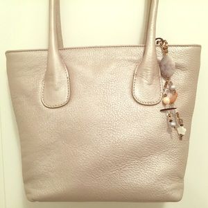 Cream Leather Tote with Gold Accents